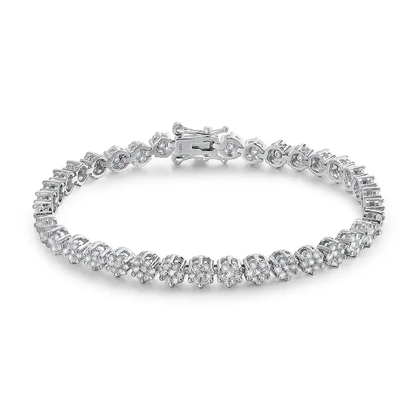 VVS Diamond Tennis Bracelet White Gold Flower Bracelet