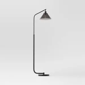 Threshold Smoked Glass Floor Lamp Foot Switch Cone Shade Black
