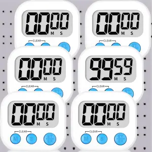 6-Pack Digital Kitchen Timers with Magnetic Back: White LCD Display Timer for Kids, Classroom, Cooking & Homework (Set of 6)