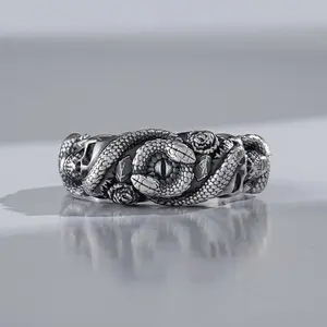 Retro Punk Skull Rose Snake Ring Exaggerated Personality Ring