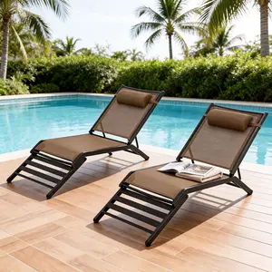 Portable  outdoor lounge chair foldable, Textilene chaise lounge, aluminum patio lounger, adjustable pool lounger, folding outdoor bed