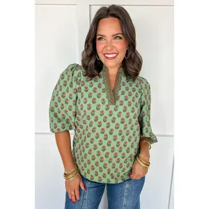Mary Square Tamryn Top in Floral Foulard Vineyard Green