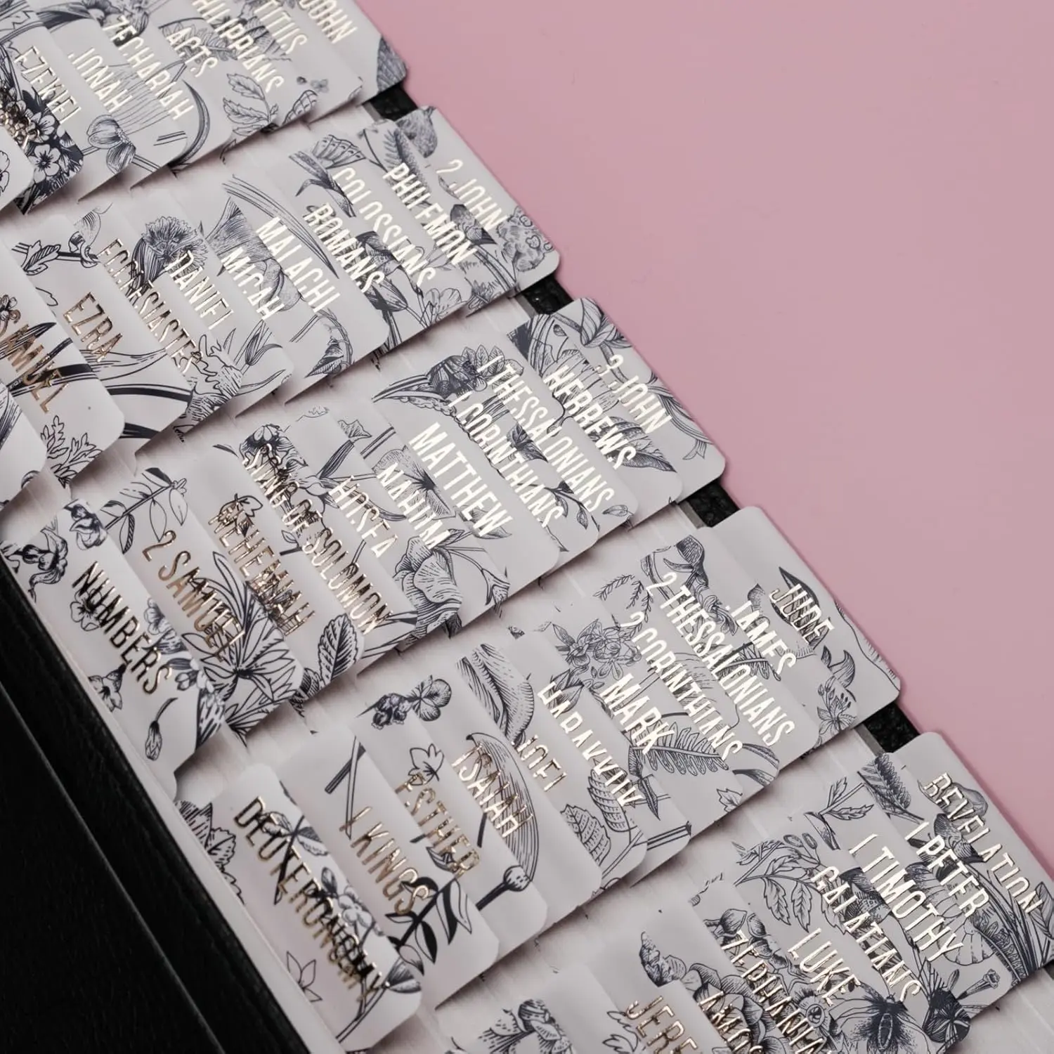 -Laminated  Tabs for Women and Men ( Foil Embossed Lettering)  Large Print tabs, Easy to Read and Apply, 80  Chapters Labels for Easy Navigation (Floral)