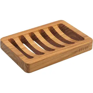 Slotted Bar Soap Holder Teak Wood, Kitchen Wooden Sponge Holder, Self Draining Soap Dish for Shower, Sink, Bathroom, Bathtub, RV