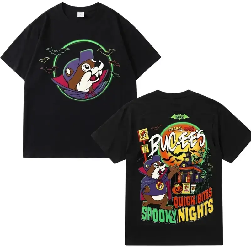 Authentic Buc-ee's New 2026 Halloween "Quick Bites and Spooky Nights" Glow-in-the Dark, Soft, Breathable Cotton Top with Festive Spooky Season Shirt