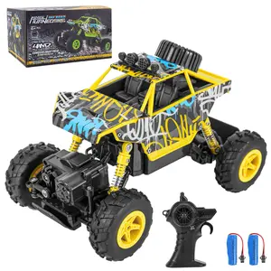 GARVEE Remote Control Off Road RC Stunt Car 4WD High Speed All Terrain Electric Monster Vehicle Truck Crawler with 2 Rechargeable Batteries - Graffiti Yellow - Perfect Gift for Enthusiasts