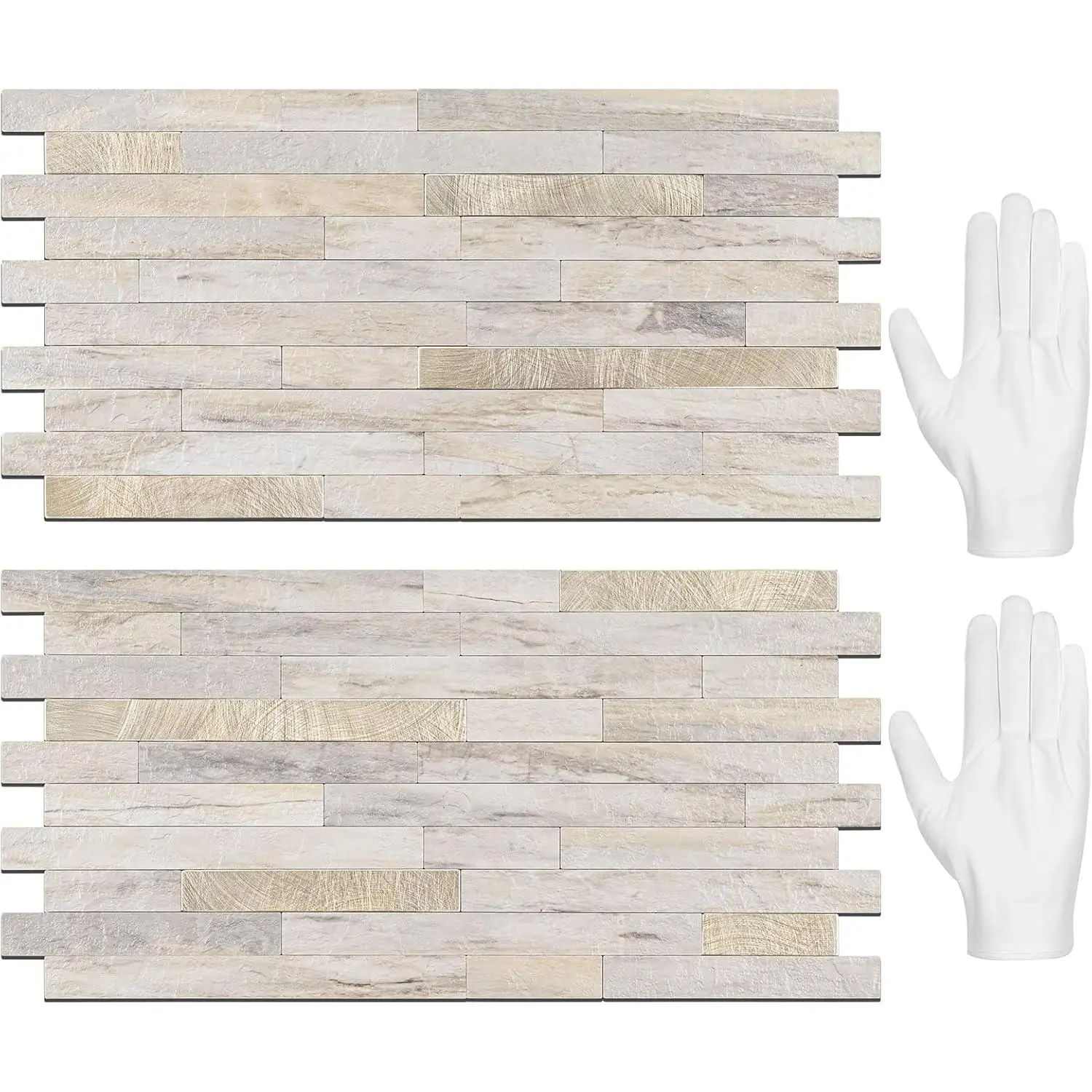 20 Sheets Peel and Stick Backsplash Tile, Stick on Backsplash for Kitchen and Bathroom, Sunny Beige Look PVC Mixed Metal  Self Adhesive Wall Tiles