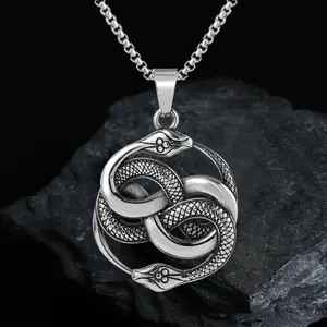 GTHIC Stainless Steel Double Ouroboros Snake Animal Pendant for Men Women Birthday Gift