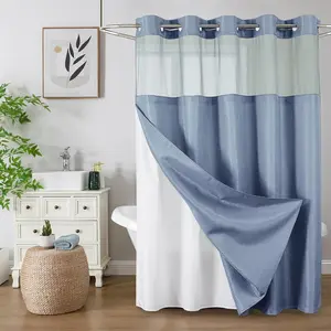 No Hook Shower Curtain with Snap in Fabric Liner, Waffle Weave Heavy Duty Thick Shower Curtains with Mesh Top Window, Hotel Style Waterproof Bathroom Curtain Set, 72 x 75 Inch, Moonlight Blue