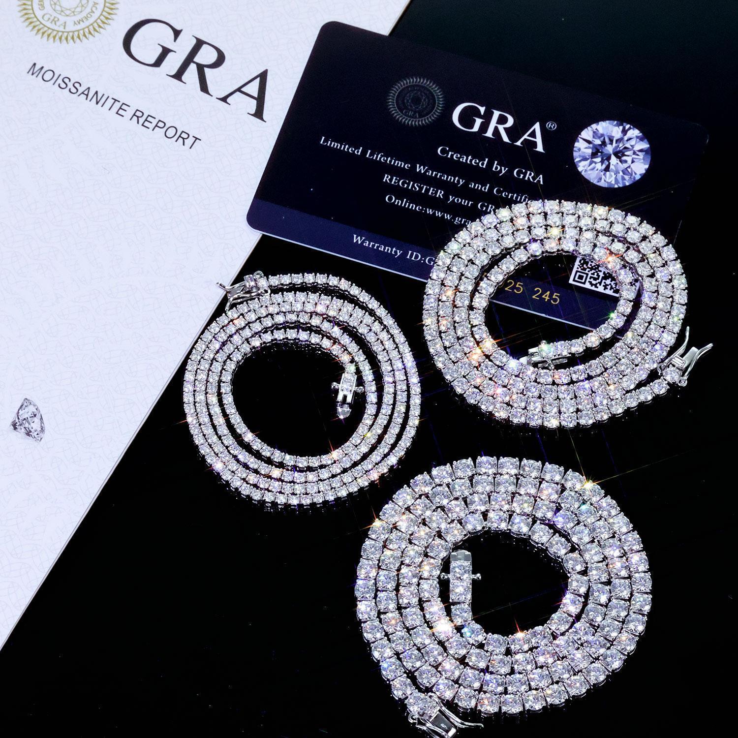 Fast Shipping Hip Hop Iced Out 2/3/4/5mm Moissanite Tennis Chain Men Women 925 Silver Moissanite Tennis Necklace GRA Certificate