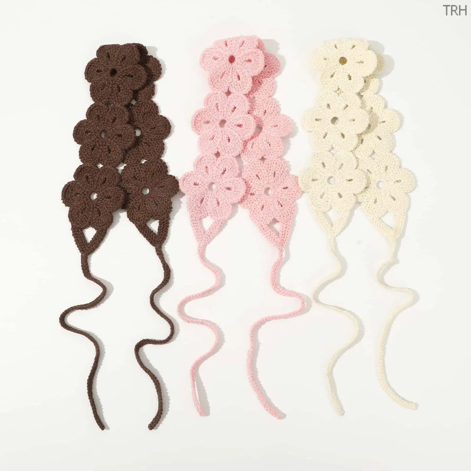 3Pcs Crochet Flower Headband Set, Boho French Cottagecore Knitted Hair Band, Handmade Floral Hair Wrap, Soft Adjustable Lace Hair Scarf, Trendy Sweet Hair Accessories for Women Daily Vacation Outdoor Travel Beach Wea