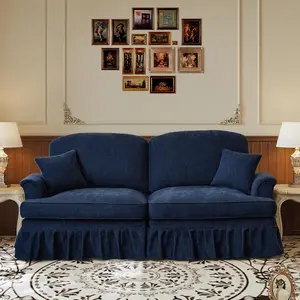 76" Chenille Loveseat Sofa for Living Room, Traditional Style Sofa with Detachable Ruffled Skirt, Flared Arms, Spindle Legs, Love Seat Couches for Apartment (Beige) ，couch  chronicles