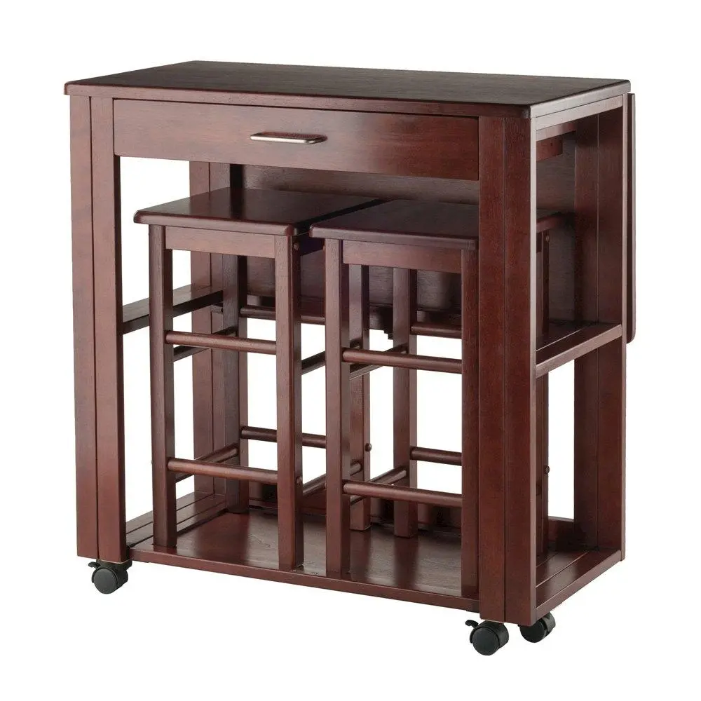 Compact Transitional Walnut Engineered Wood Folding Dining Table with Foldable Legs, Set of 2 Chairs for Small Spaces