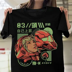 Samus Power Armor Black Tee – Retro Sci-Fi Action Inspired Graphic T-Shirt, Unisex Streetwear