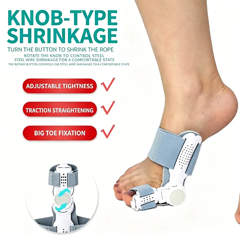 Adjustable Bunion Corrector with Rotation Knob, Comfort Soft Strap Big Toe Straightener for Hallux Valgus Relief, Day & Night Wear Toe Separator Brace for Men Women Foot Pain