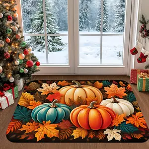 Autumn Harvest Pumpkin & Leaf Patterned Doormat Vibrant Fall Decor with Orange Yellow and Pumpkins Machine Washable Polyester Perfect for Thanksgiving & Christmas Home Entrance Welcome Mat Fall Decorations for Home