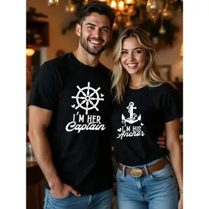 His & Hers Matching Couple's T-Shirts - ized Initial/Name Monogrammed Tees, Matching Letter Pairs (/H, W/W, S/S) - Date Night Outfits, Anniversary, Machine Washable Summer Wear for Him & Her - Casual Couple Matching Apparel Themed Witty Men Breathable Pat
