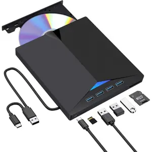 7 in 1 External CD/DVD Drive, USB 3.0 & Type C Portable CD/DVD Player Burner with 4 USB Ports, SD/TF Card Slots, Compatible with Laptop, Desktop, MAC, Window