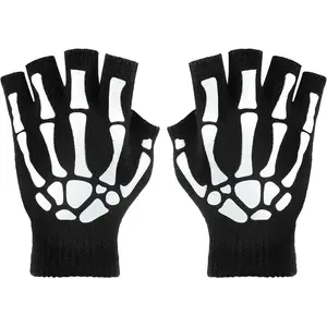 3 Double Skull Fingerless Gloves Glow-in-the-Dark Gloves Suitable for Children and Adults to Use on Halloween