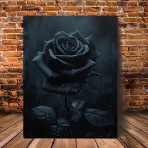 Unframed  Black with a hint of blue Rose Canvas Wall Art -Dark Academia Aesthetic Floral Painting Anniversary, Gothic Rose Poster for Bedroom Print for Living Room Abstract Canvas Wall Art -Home Office Decor Poster Decoration Ornaments Artistic Photo