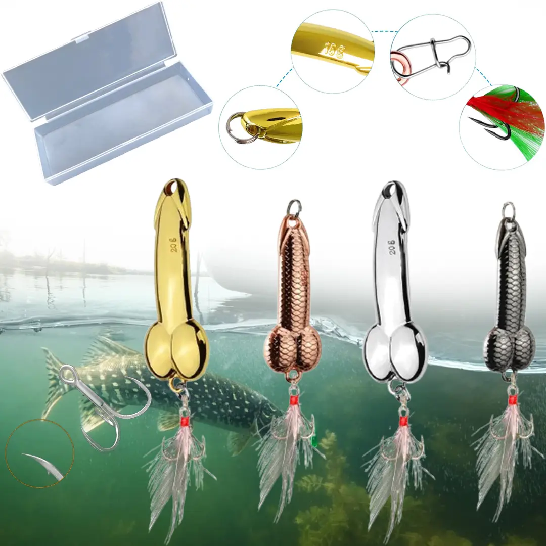 4-Pack Fishing Lure Set - Fish Attractant Spoons with Feathered Trident Hooks, Gag Gift for Anglers, Suitable for Freshwater & Saltwater Surface Fishing