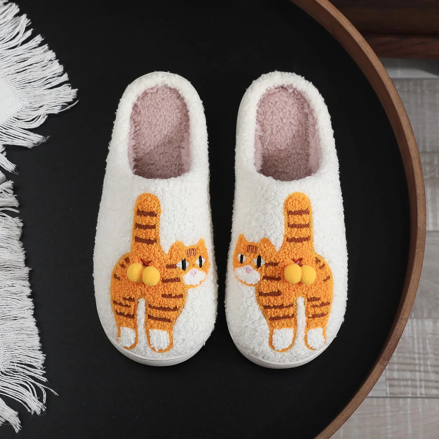 Cute Cat Corgi Bedroom Slippers, Warm Fuzzy House Shoes for Women, Non Slip Indoor Slides for Lounge Dorm and Gifts