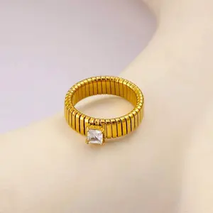 Gold-Tone Flex Ring with Princess-Cut Clear Crystal