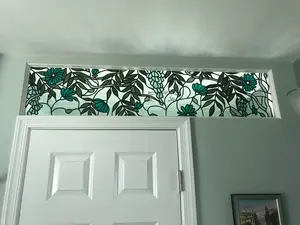 Stained Glass Transom Window - TW-260 Flowers and Leaves in Cold Tones