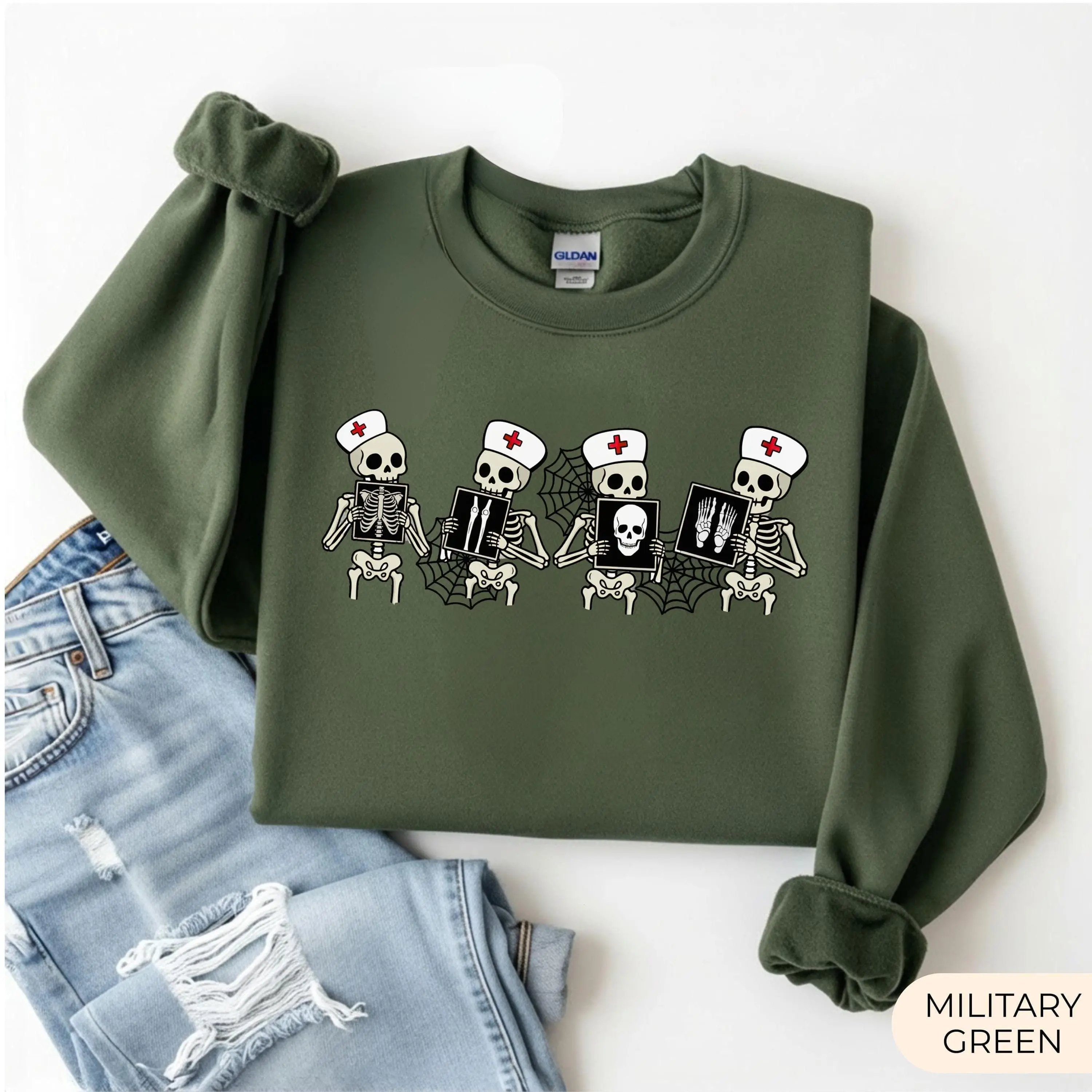 Radiology Skeleton T-Shirt, Sweatshirt & Hoodie - Rad Tech Gift, X Ray Tech Crewneck, MRI CT Technologist, Radiology Student Sweater, Cute Nurse Tee