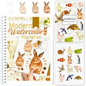 Watercolor Workbook with Step-by-Step - 12 Watercolor Coloring Pages - 100% Cotton 300gsm/140lb Watercolor Paper - Gift for Women, Adults, Beginners (Animals)