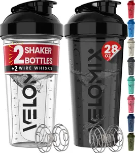 VELOMIX 2-Pack 28oz Leakproof Water Bottle with 2 Wire Whisks, Multiple Colors, Protein Shaker Bottle, Sports Tumbler for Gym Use