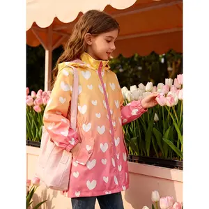 Fashionable printed girls' coat, with a waist-cinching design, short in the front and long in the back, medium-length, lined with fleece, highly warm, windproof and warm coat