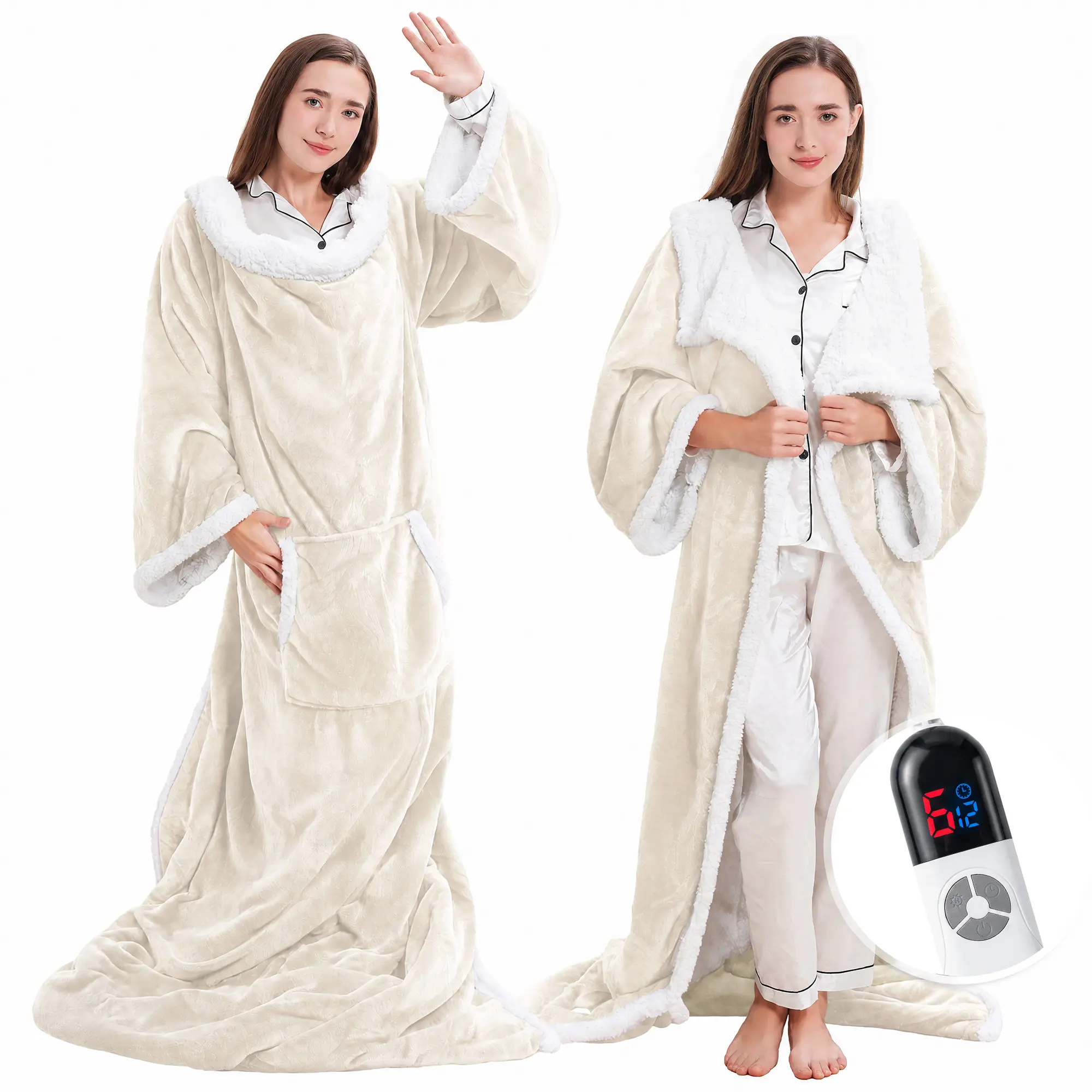 TEHANLD Wearable Heated Blanket Hoodie with Sleeves, Foot Pocket, 6 Heat Settings, 1-12H Auto Shut-Off,  Electric Throw, 52in x 72in, Winter Gift for Family