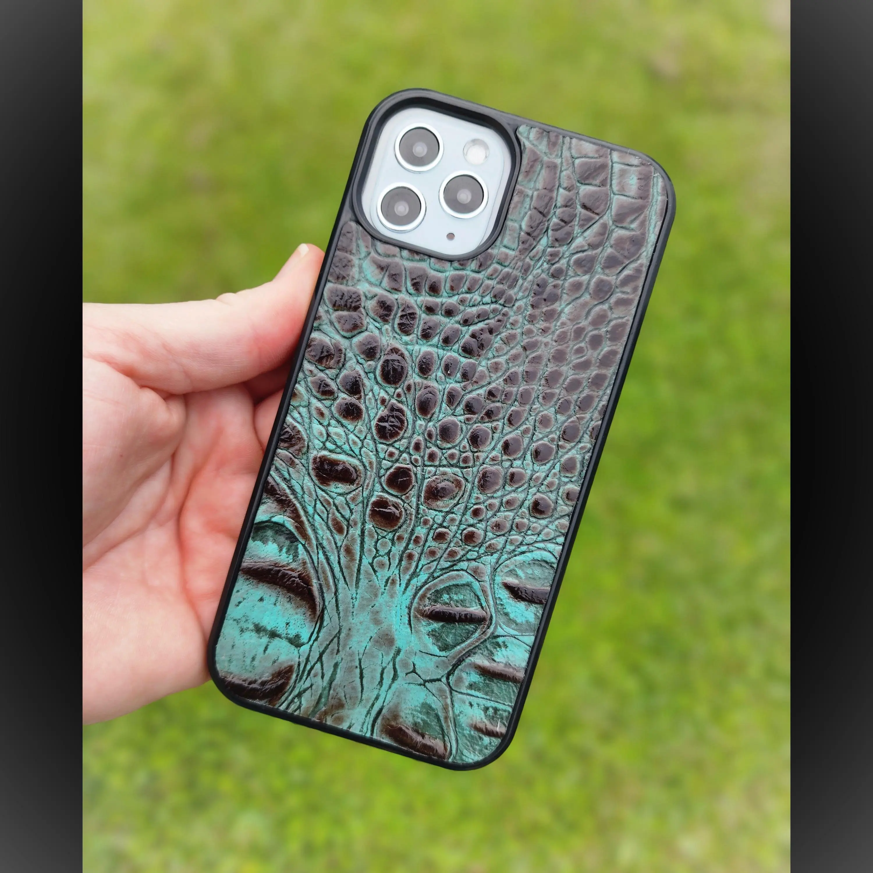 Leather Phone Case - For Samsung S8 S9 S10 S20 S21 S22 S23 S24 Note 8 9 10 20 Plus Ultra FE +  Alligator Pattern - Cow Leather Phone Cover