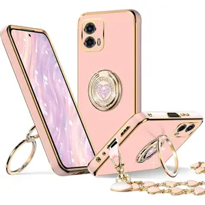 Motorola Moto G 5G 2024 case with Stand, Women Girls Cute Love-Heart Luxury Bling Protective Case Heart for Moto G 5G 2024, Pink