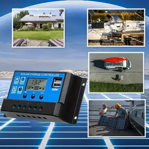 2pc 30A Solar Controller 12V/24V Solar Regulator PWM Solar Panel Controller With LCD Display Dual USB 5V Output Solar Panel Battery Charger