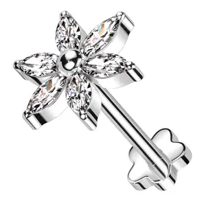 Senary Flower Clear CZ Flower Back Threadless Titanium Labret