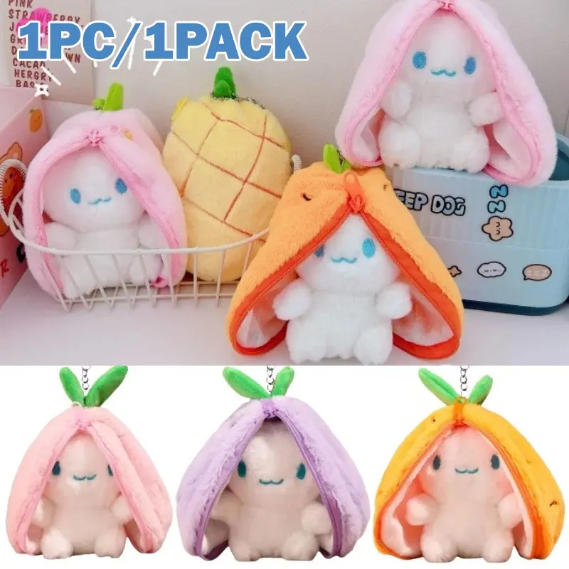 1PC Funny Strawberry Carrot Rabbit Plush Toys Stuffed Into Fruit Transform Soft Animals Bunny Doll Cuddly Stuffed Animal For Boys Girls Birthday Gift Soft Adorable Stuffed Super Soft Fluffy