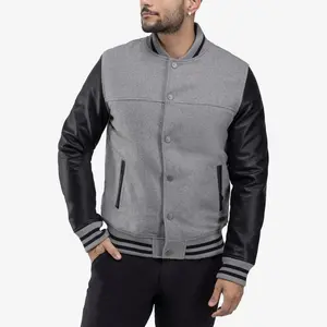X RAY Men's Wool Varsity Bomber Jacket in GREY/BLACK Size L