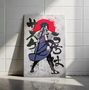 Sasuke Uchiha “Crimson Moon Warrior” Poster – Naruto Anime Wall Art, Uchiha Clan Aesthetic, Minimalist Samurai Style Decor (Poster Only, No Frame)
