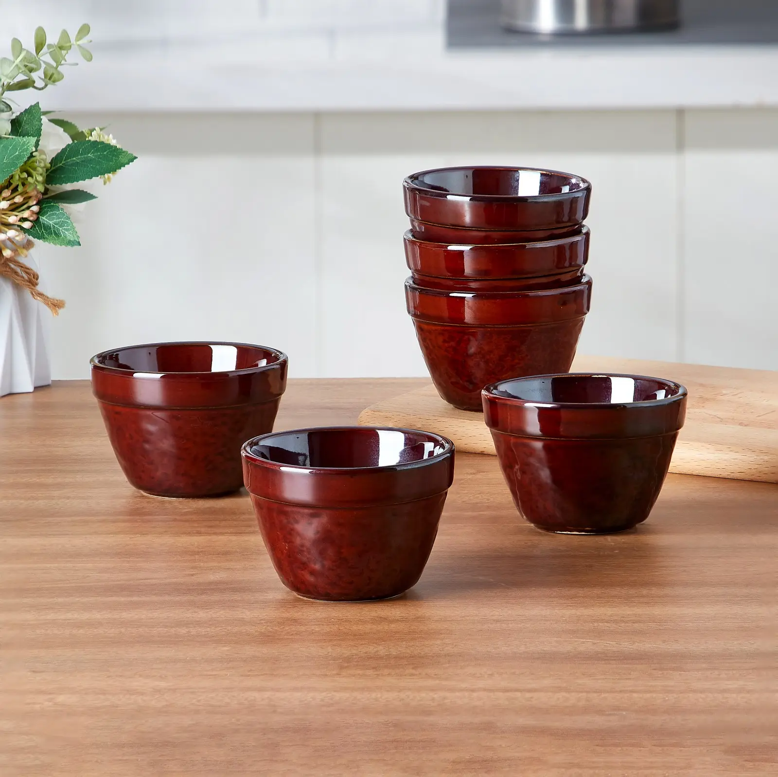 ONEMORE Porcelain Ceramic Bowls Set of 6-6.8 OZ Small Bowl Set, Farmhouse Vintage Red Bowls 3.5 Inches Ramekins Bowl for Salad Dessert Yogurt Dipping Ice Cream Fruit Rice- Microwave Dishwasher Safe Retro Red