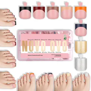 NOVO OVO Halloween Christmas Fall Autumn Colorful French Tip Toe Nail Tips Press on 8 MIXED WINTER COLOR, Sharp Square Toenail BABY PINK Toenail Extension, Full Cover Acrylic DIY x 15 Sizes 240 pcs【NO GLUE & TOP COAT INCLUDED】