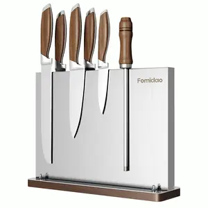 Home Kitchen Magnetic Knife Block Holder Rack Stands with Strong Enhanced Magnets Multifunctional Storage Stylish Stainless Steel Kitchen Knives