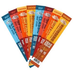 New Primal Meat Stick Variety Pack - Beef & Chicken Snack Sticks, Zero Sugar, High Protein, Gluten Free, Keto & Paleo Friendly, 8 Count