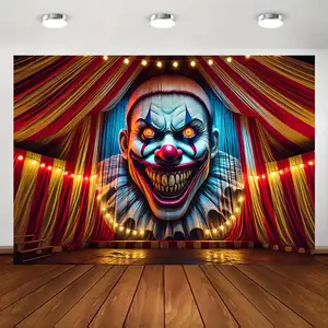 1pc 2D Flat Banner bg Creepy Clown Face Blended Circus Tent Design Vibrant Backdrop Family Gatherings Weddings Birthdays Christmas Thanksgiving Fall decors Entrance Room Décor – Easy Set Up Reusable