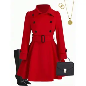 Plus-size belted jacket coat for New Year, stylish dual-button design, perfect for festive wear, comfortable fit, can be worn with a raincoat