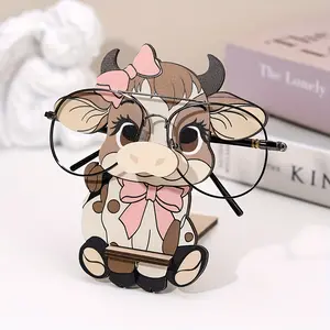 1 pack of highland bull eye glasses frame - handmade wooden fashionable glasses display frame with pink bow, cute animal desktop decoration, Cow Ornament, home and office accessories, fun design, decorative wooden accessories