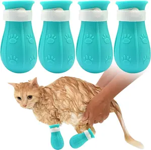 Adjustable Cat Bath Shoes, 4 Counts/box Silicone Cat Bath Shoes, Pet Paw Protector, Pet Grooming Supplies for Dogs & Cats,  Bath Accessory, Pet Tools,Christmas Gift