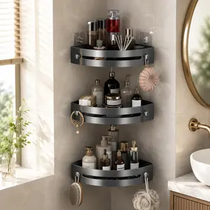 3 Pcs Corner Shower Shelf, No Drill Wall Mounted Rustproof Storage Rack, Plastic Toiletries Organizer for Bathroom Corner, Bath Decoration Set