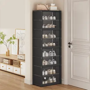9-Tier Tall Shoe Rack Organizer Metal Shoe Shelf Holds 18 Pairs Waterproof Plastic Shoe Cabinet for Sneakers and Pets